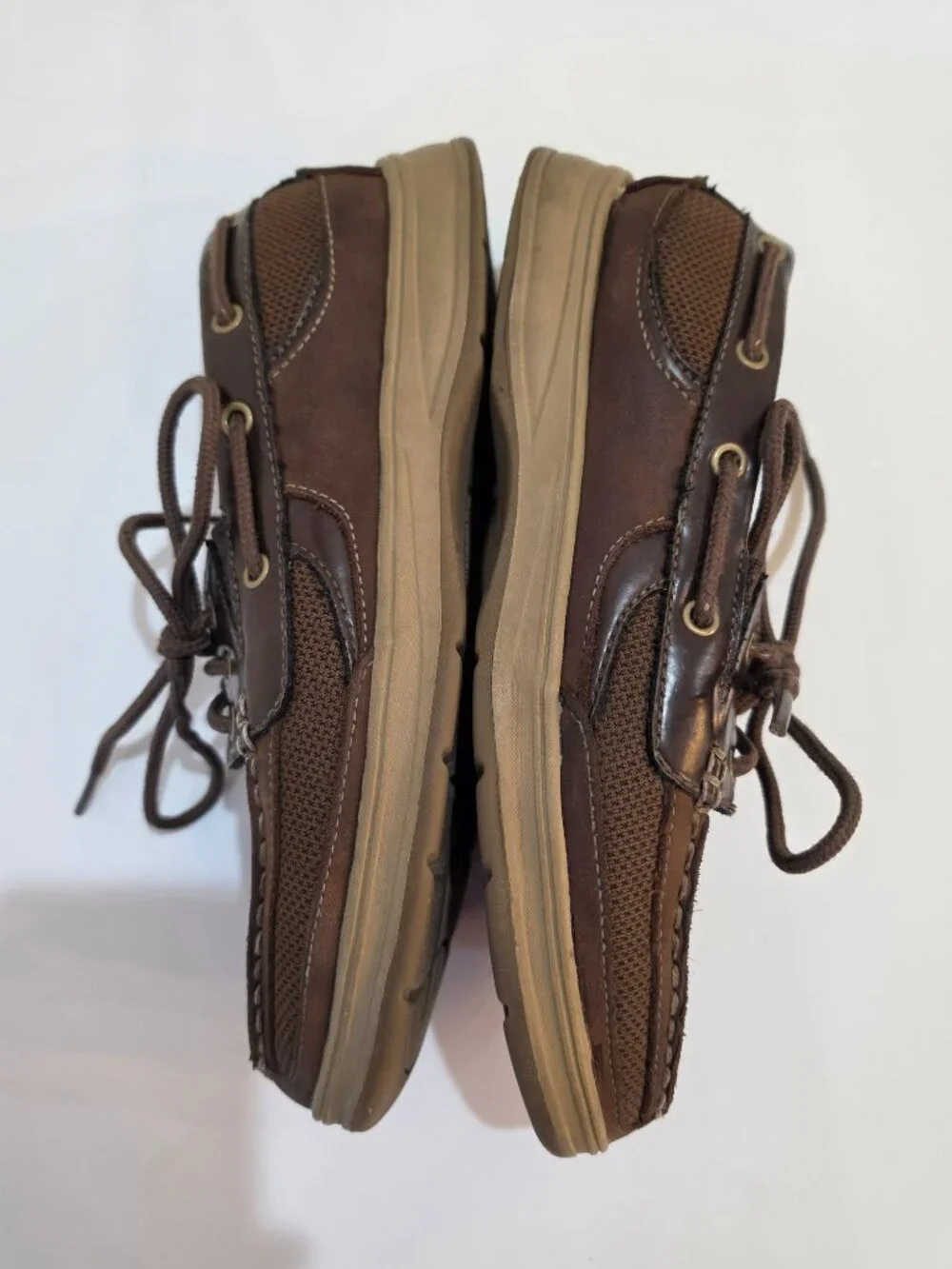 Croft & Barrow Men's Brown Leather & Mesh Boat Shoes Size 10 Med Comfort